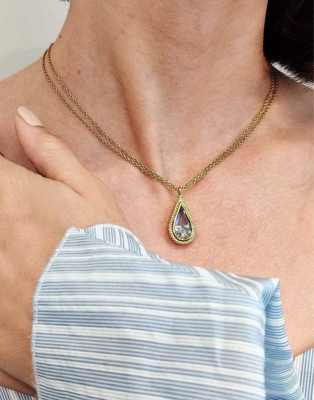 MORITZ GLIK-Tear Drop Shaped Pendant Necklace-YELLOW GOLD