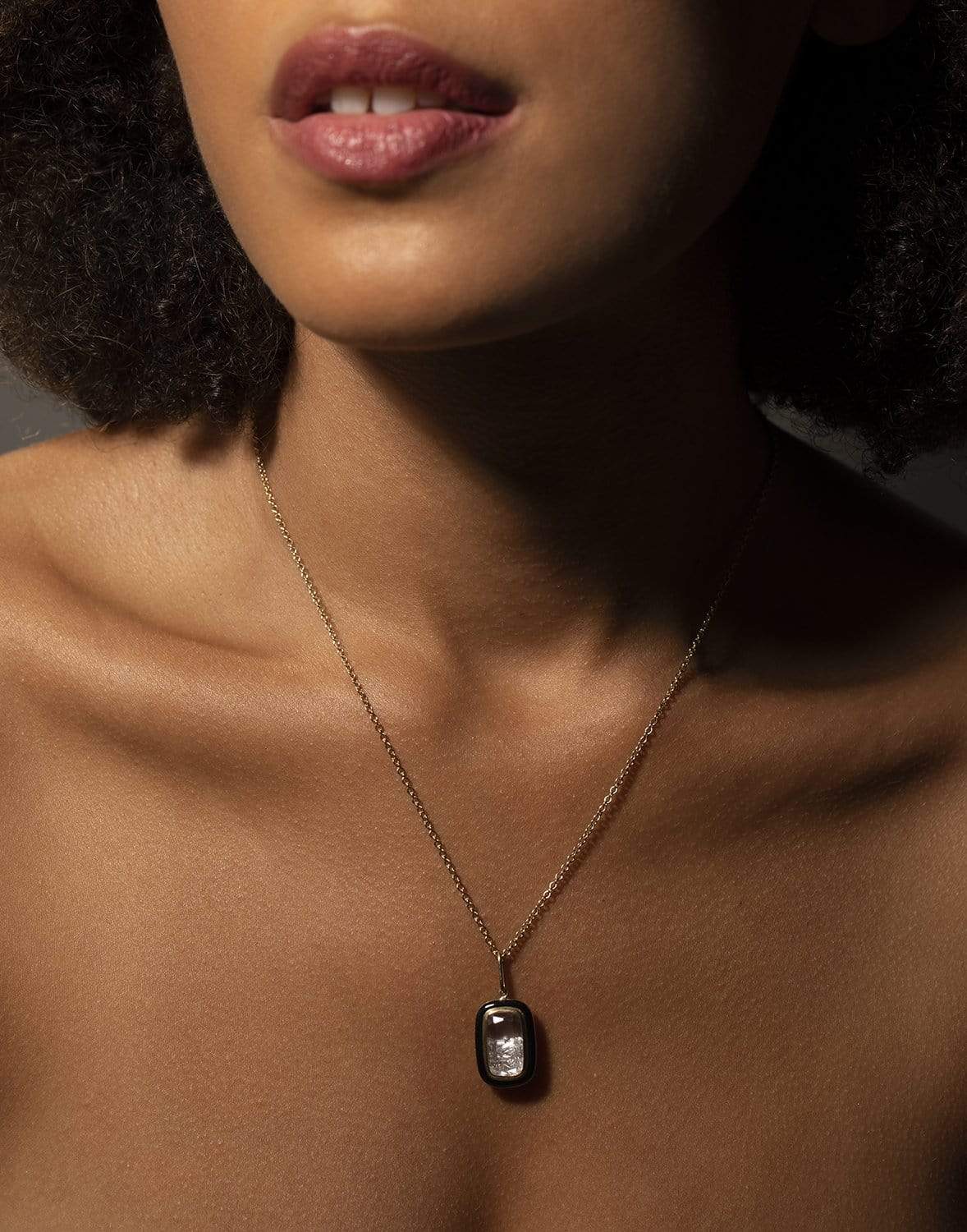 MORITZ GLIK-White and Black Enamel Diamond Shaker Necklace-YELLOW GOLD