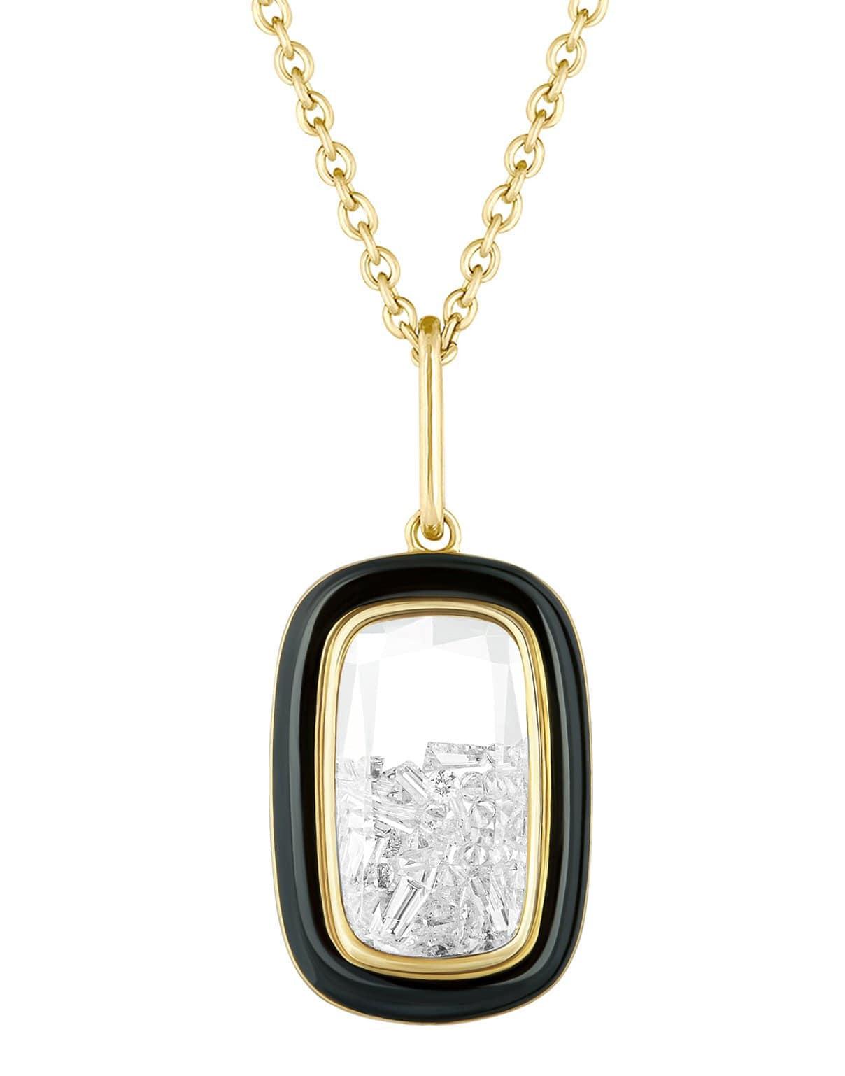 MORITZ GLIK-White and Black Enamel Diamond Shaker Necklace-YELLOW GOLD