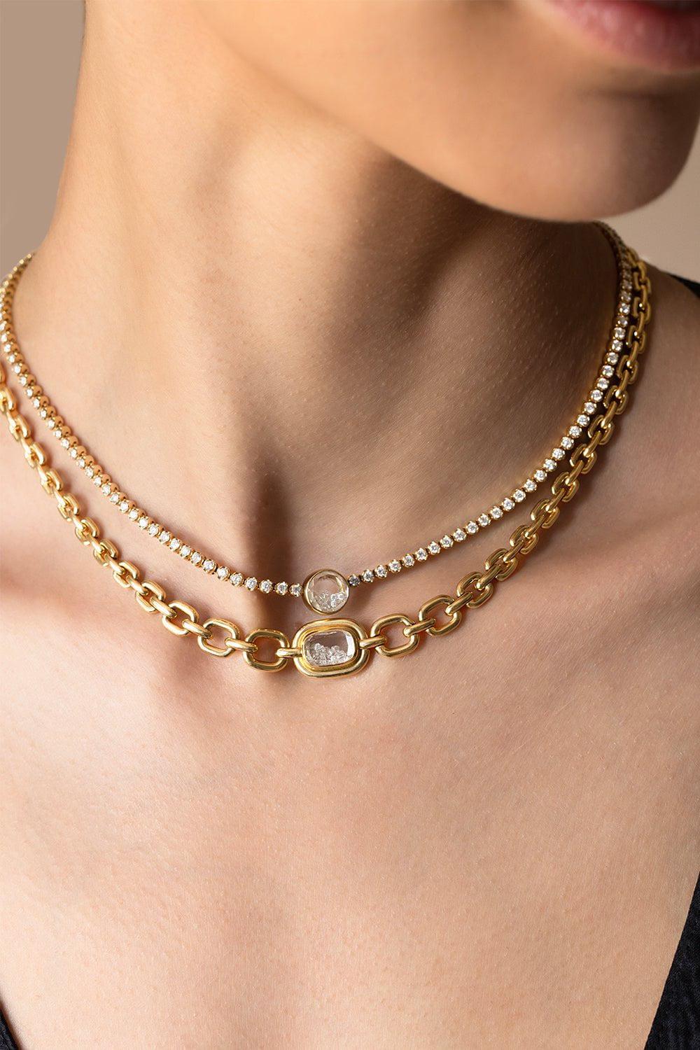MORITZ GLIK-White Sapphire Elo Necklace-YELLOW GOLD