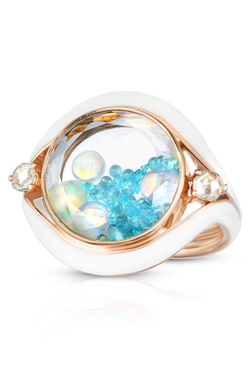 MORITZ GLIK-Tourmaline Opal and Diamond Shaker Evil Eye Ring-ROSE GOLD