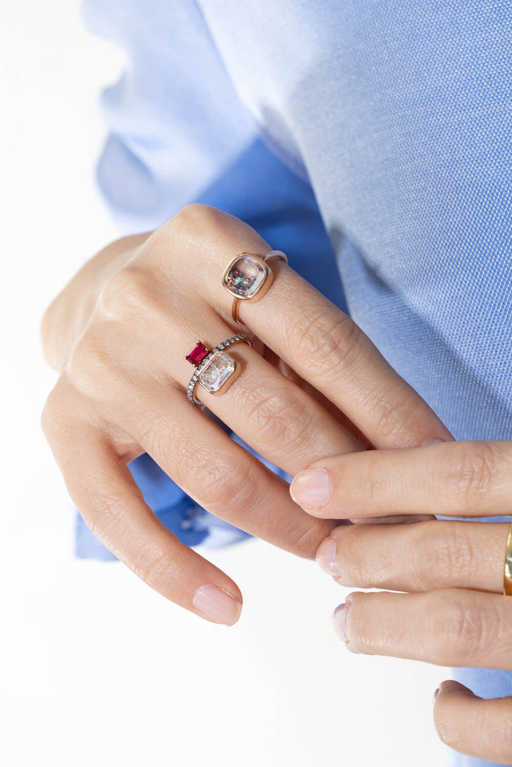 MORITZ GLIK-Emerald Cut Ruby Ring-ROSE GOLD