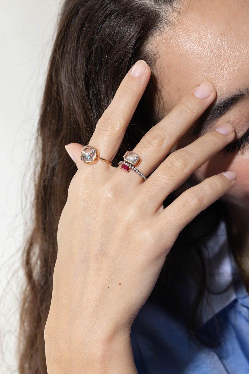 MORITZ GLIK-Emerald Cut Ruby Ring-ROSE GOLD