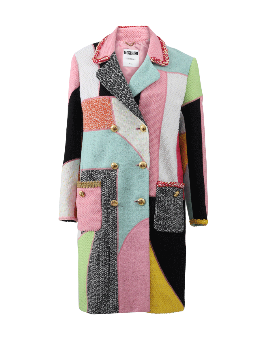 MOSCHINO-Patchwork Tweed Coat-MULTI