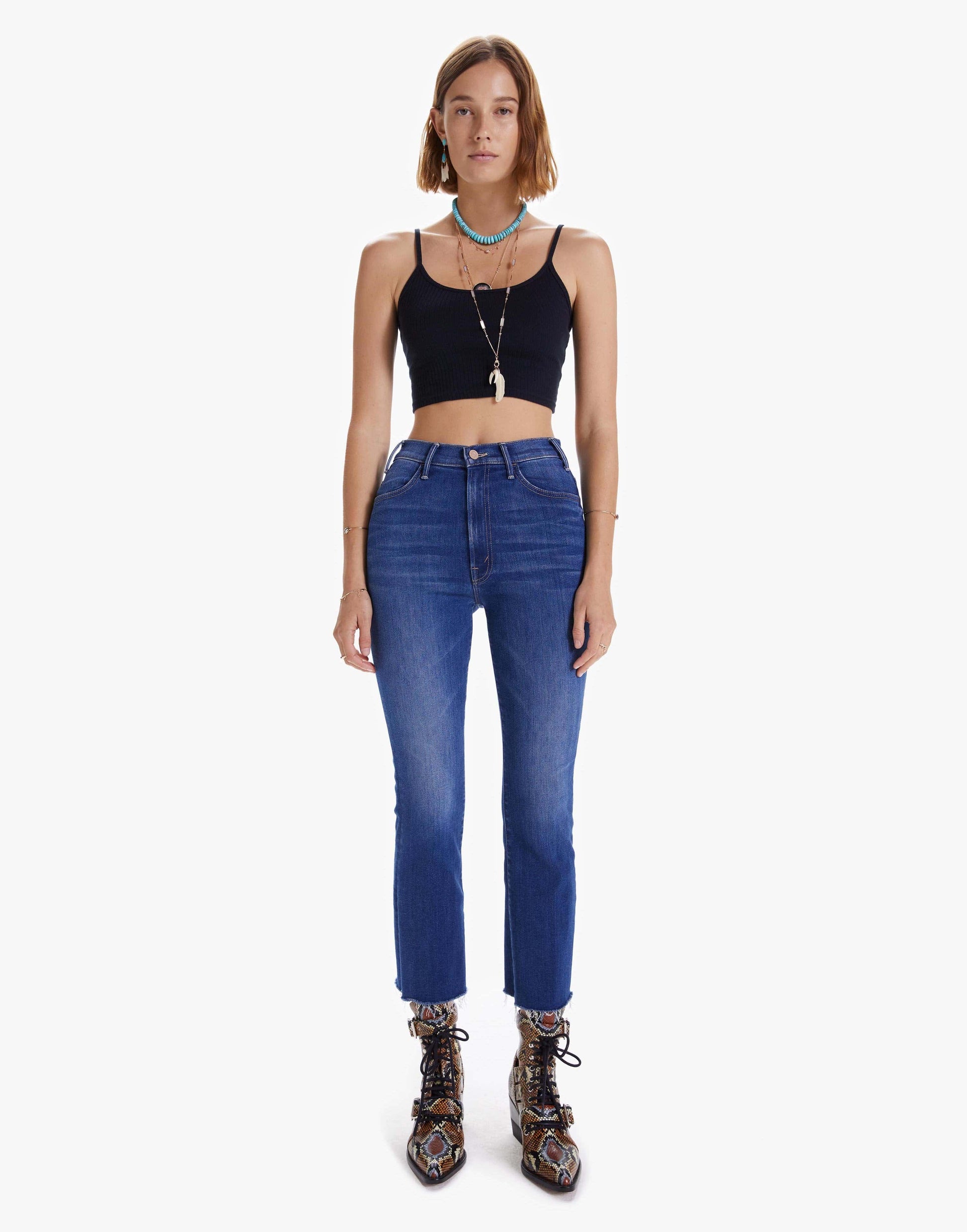 MOTHER-The Hustler Ankle Fray Denim - Ball of Yarn-