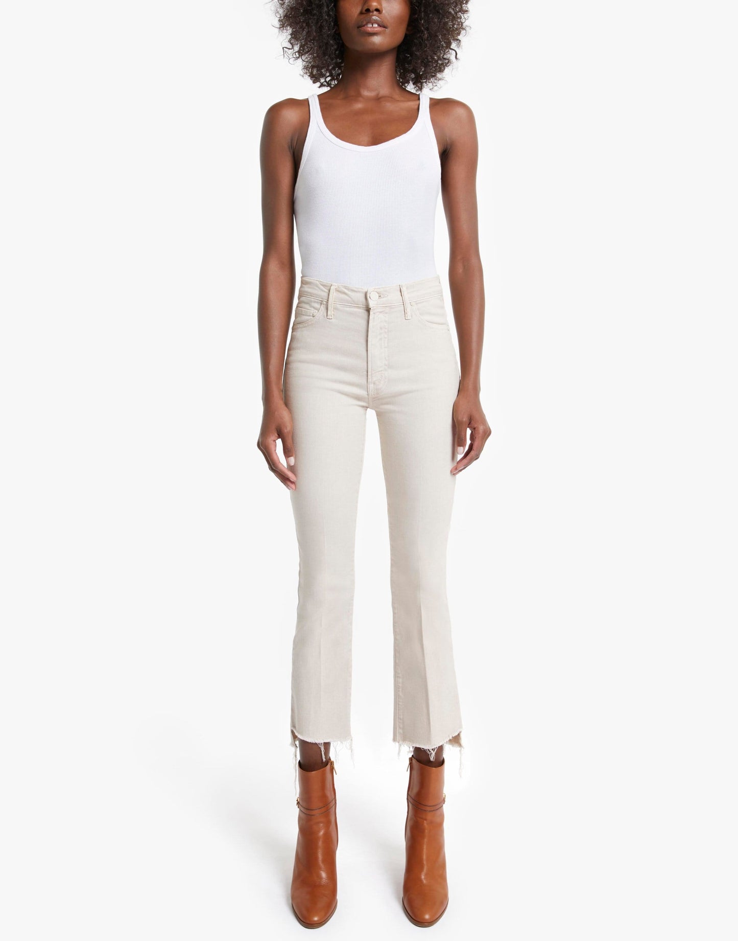 MOTHER-The Insider Crop Step Fray Jean in Tiv Toasted Ivory-