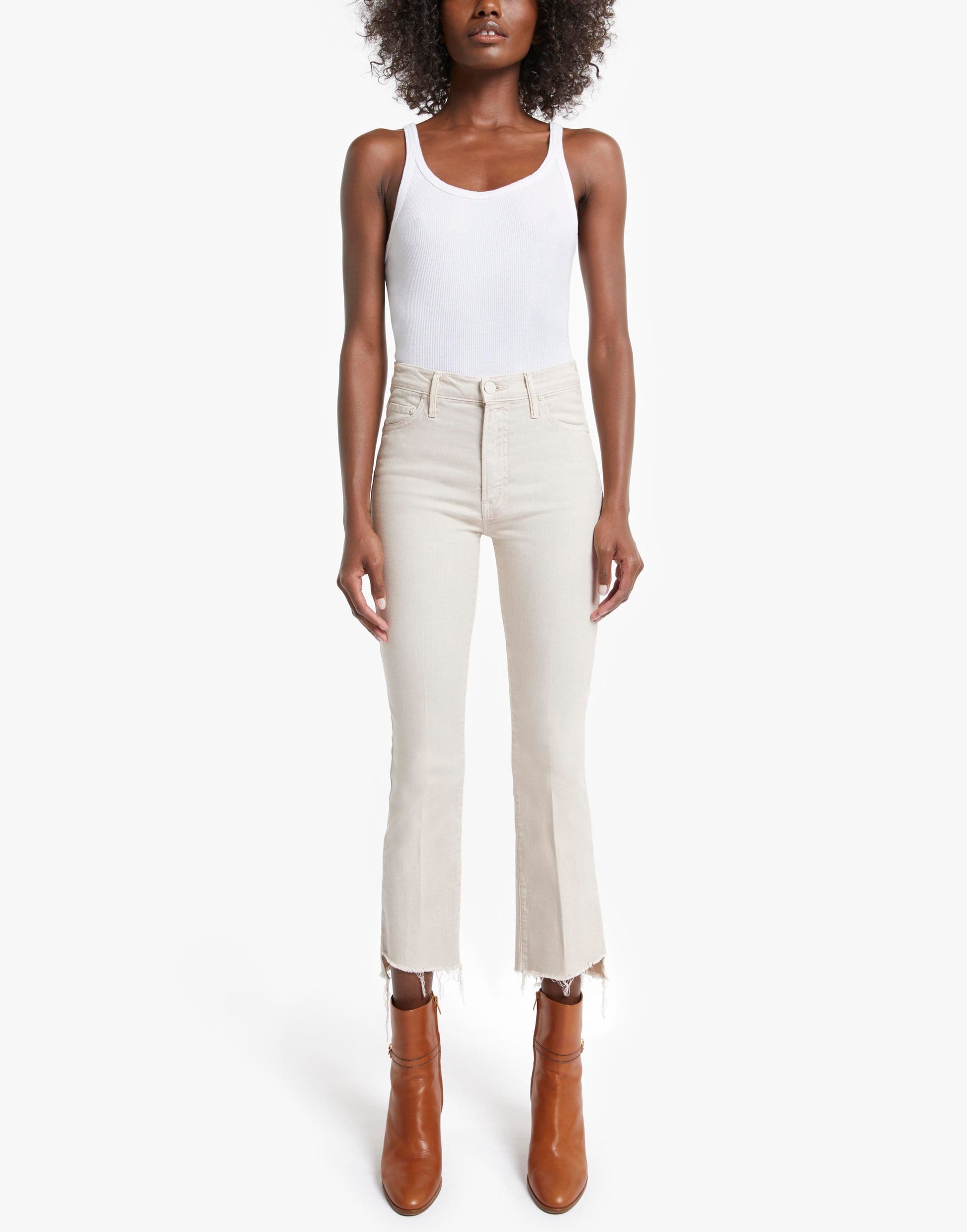 MOTHER-The Insider Crop Step Fray Jean in Tiv Toasted Ivory-