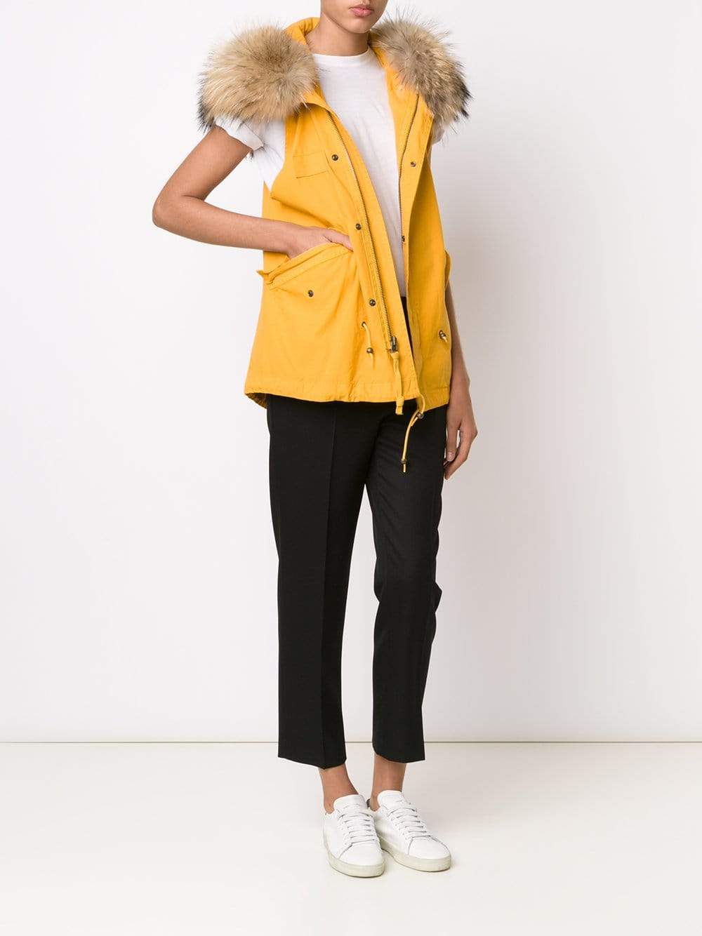 MR & MRS ITALY-Mini Vest With Fur Hood-YLLW/NAT