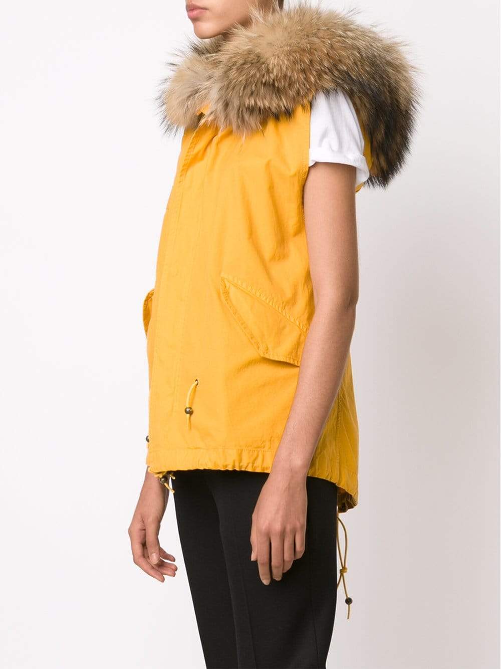 MR & MRS ITALY-Mini Vest With Fur Hood-YLLW/NAT