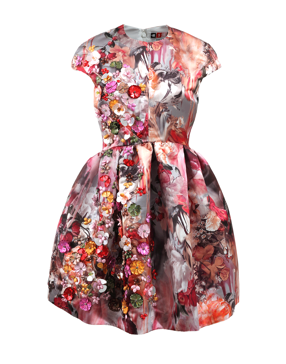 MSGM-Floral Printed Techno Duchesse Dress-PINK/MLT