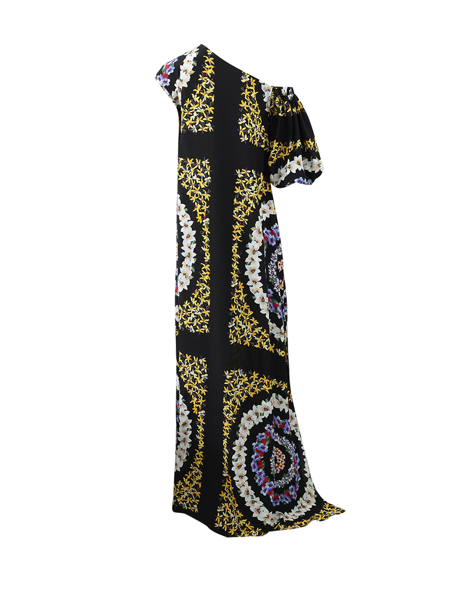 MSGM-Printed Off Shoulder Maxi-BLACK