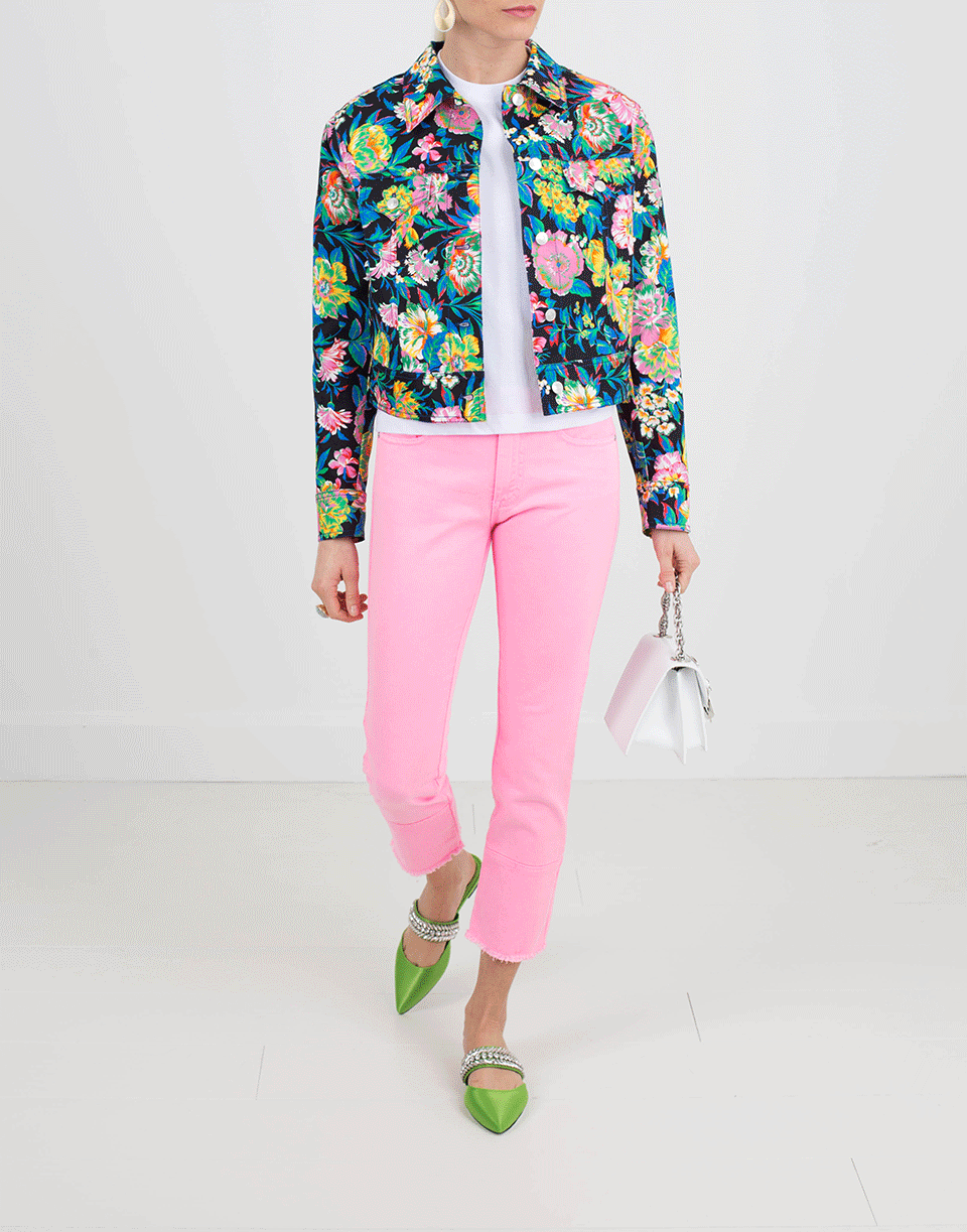 MSGM-Floral Cropped Denim Jacket-