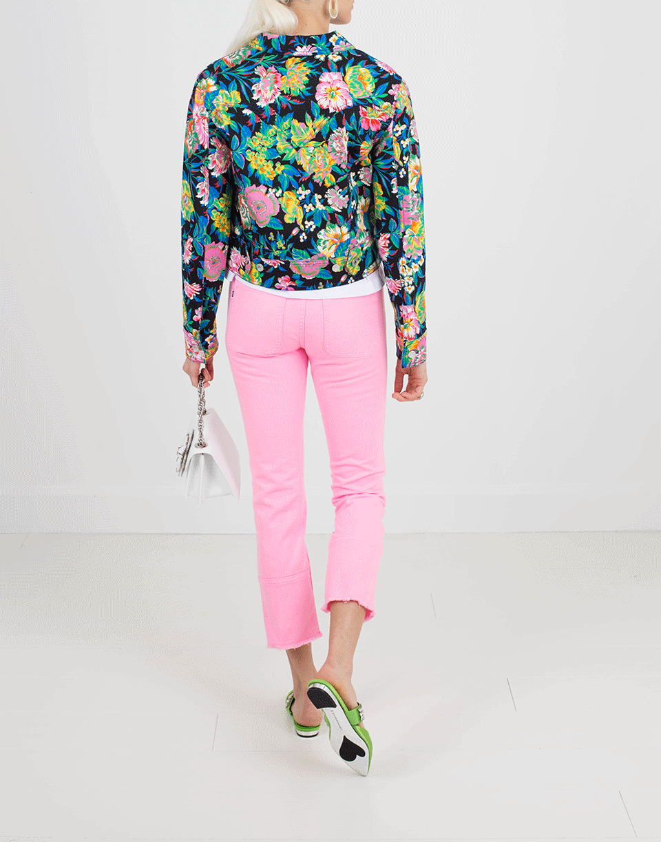 MSGM-Floral Cropped Denim Jacket-