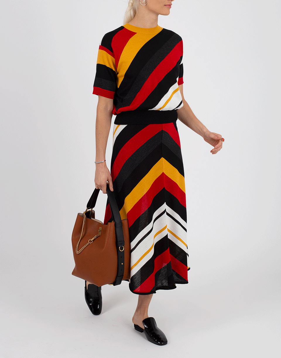 MSGM-Diagonal Striped Midi Skirt-