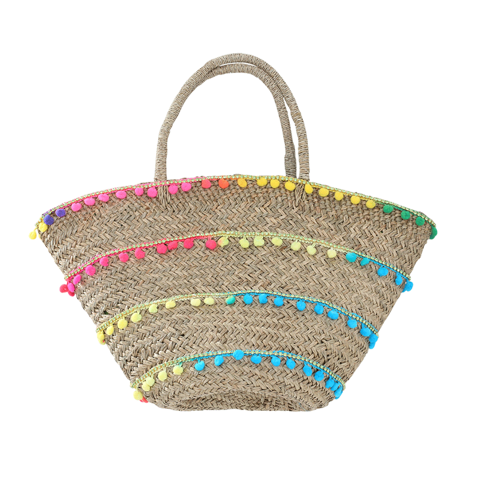 MYSTIQUE-Charleston Stripe Pom Straw Basket-MULTI