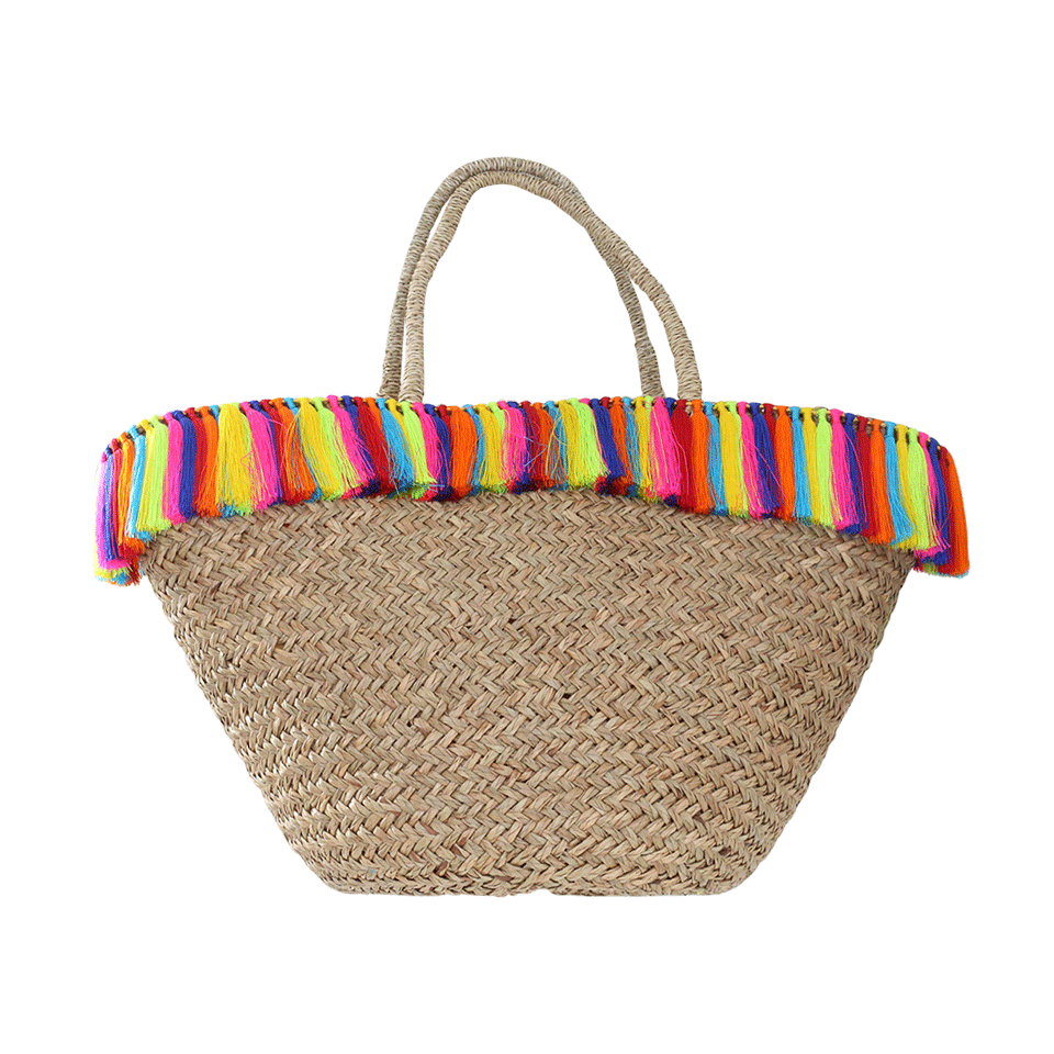 MYSTIQUE-Key West Pom Pom Straw Basket-MULTI