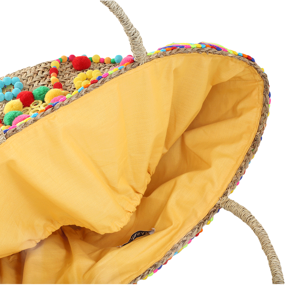MYSTIQUE-Key West Pom Pom Straw Basket-MULTI