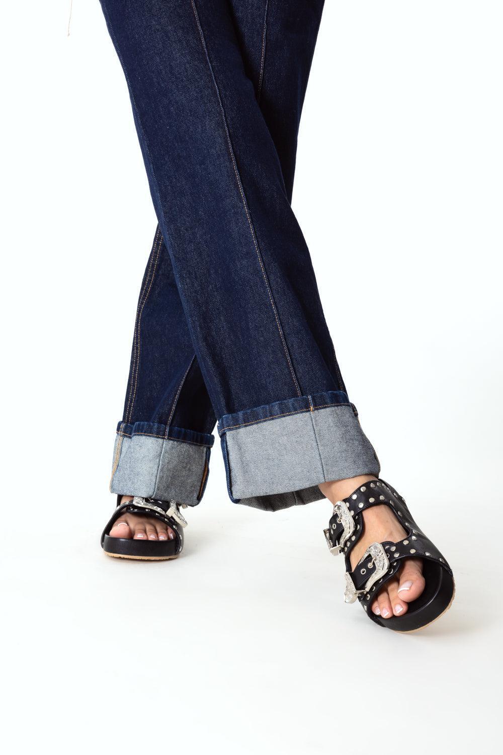 Buckle Slide-BLACK/SILVER-6-SHOESANDAL-MYSTIQUE