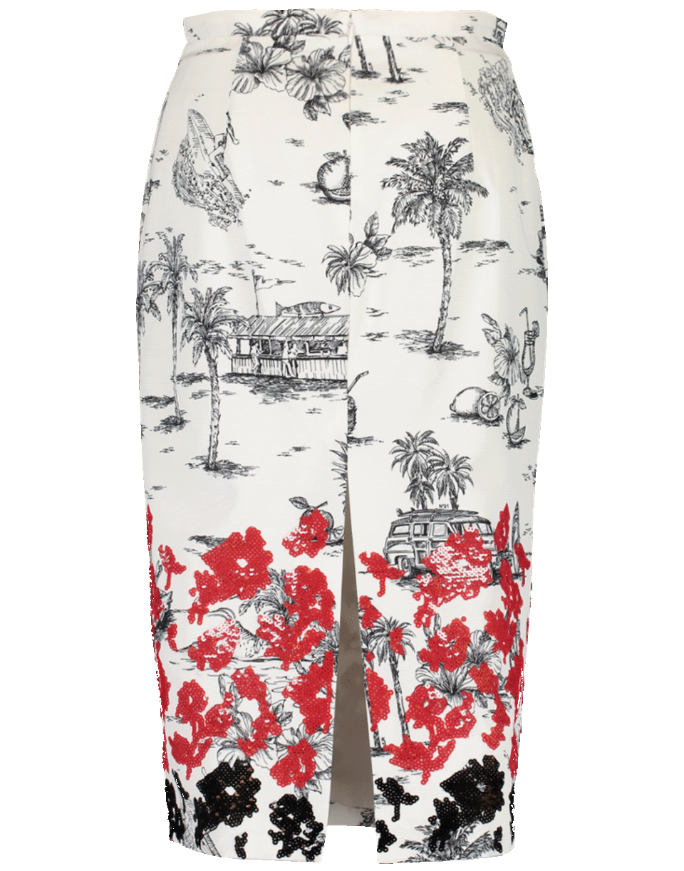 N0.21-Slim Print Faille Beaded Skirt-