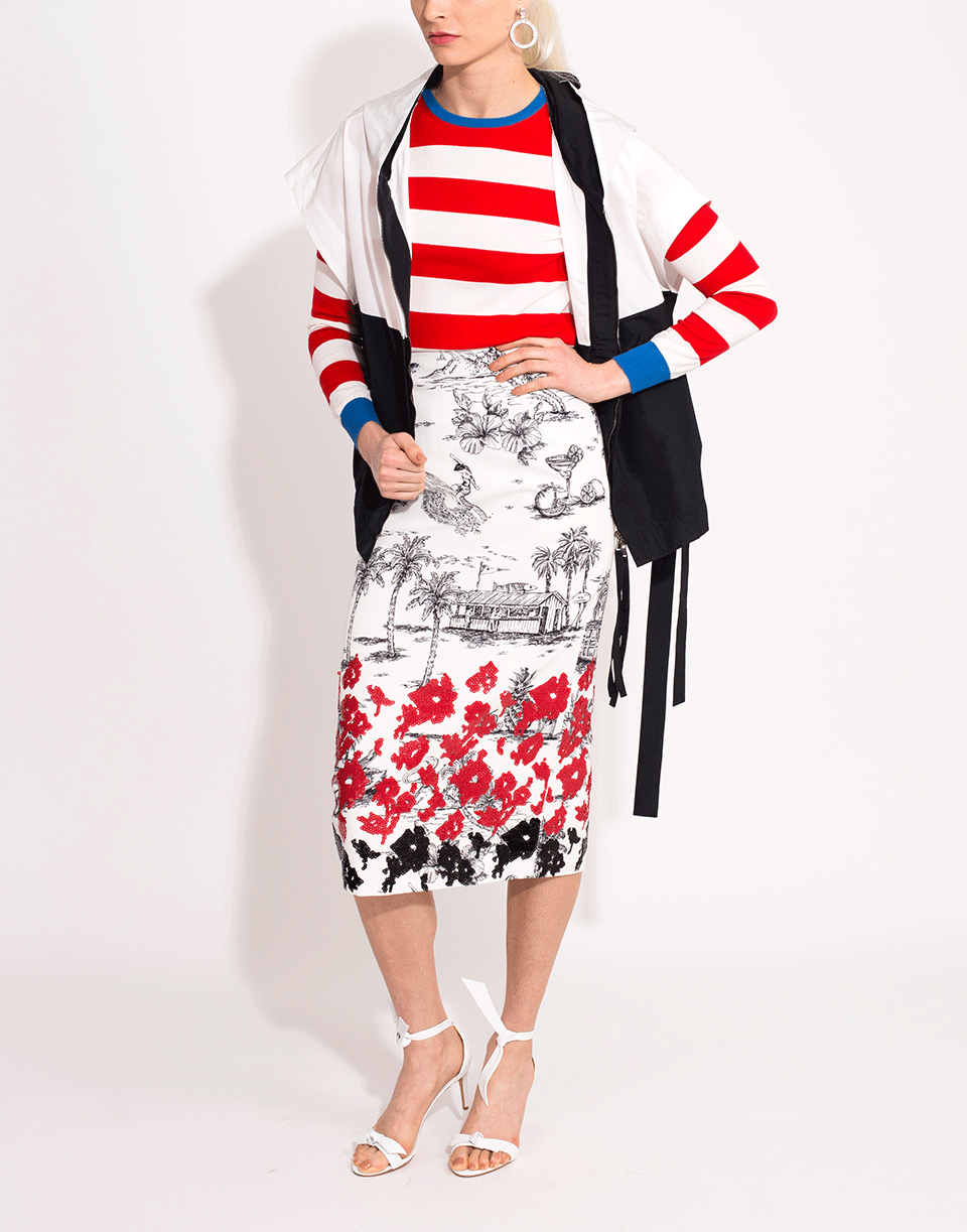 N0.21-Slim Print Faille Beaded Skirt-