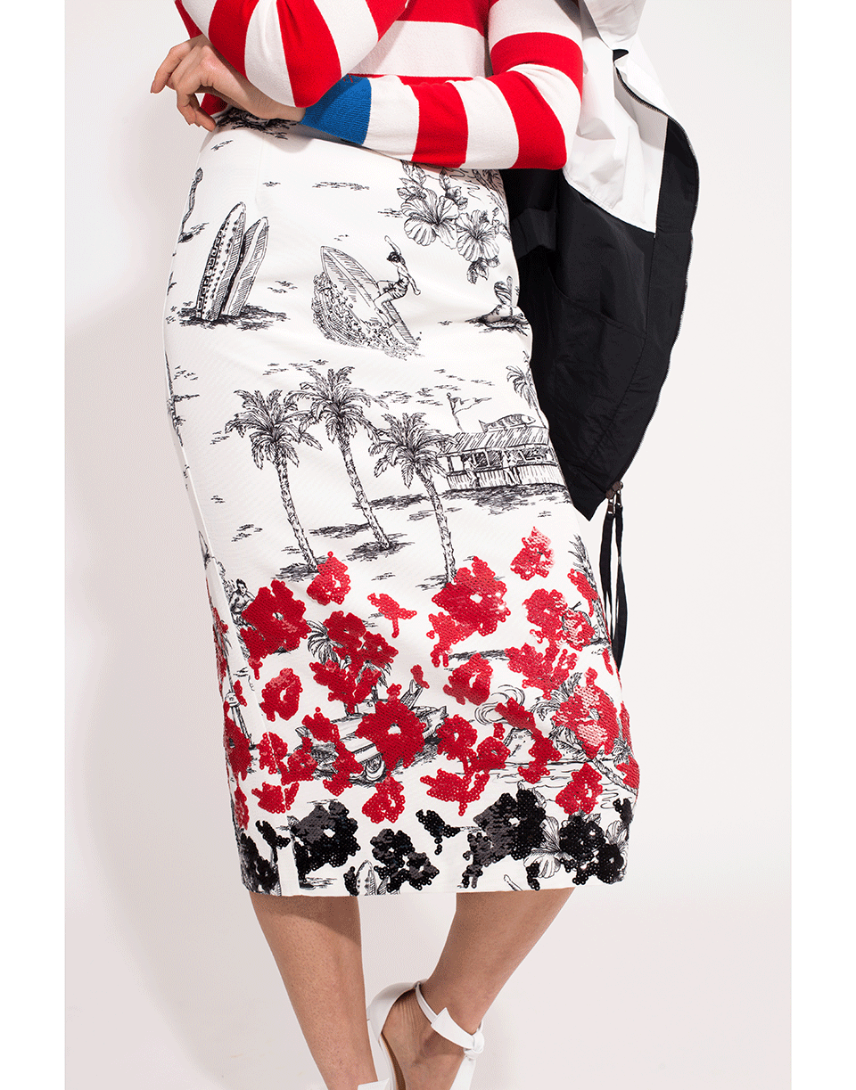 N0.21-Slim Print Faille Beaded Skirt-