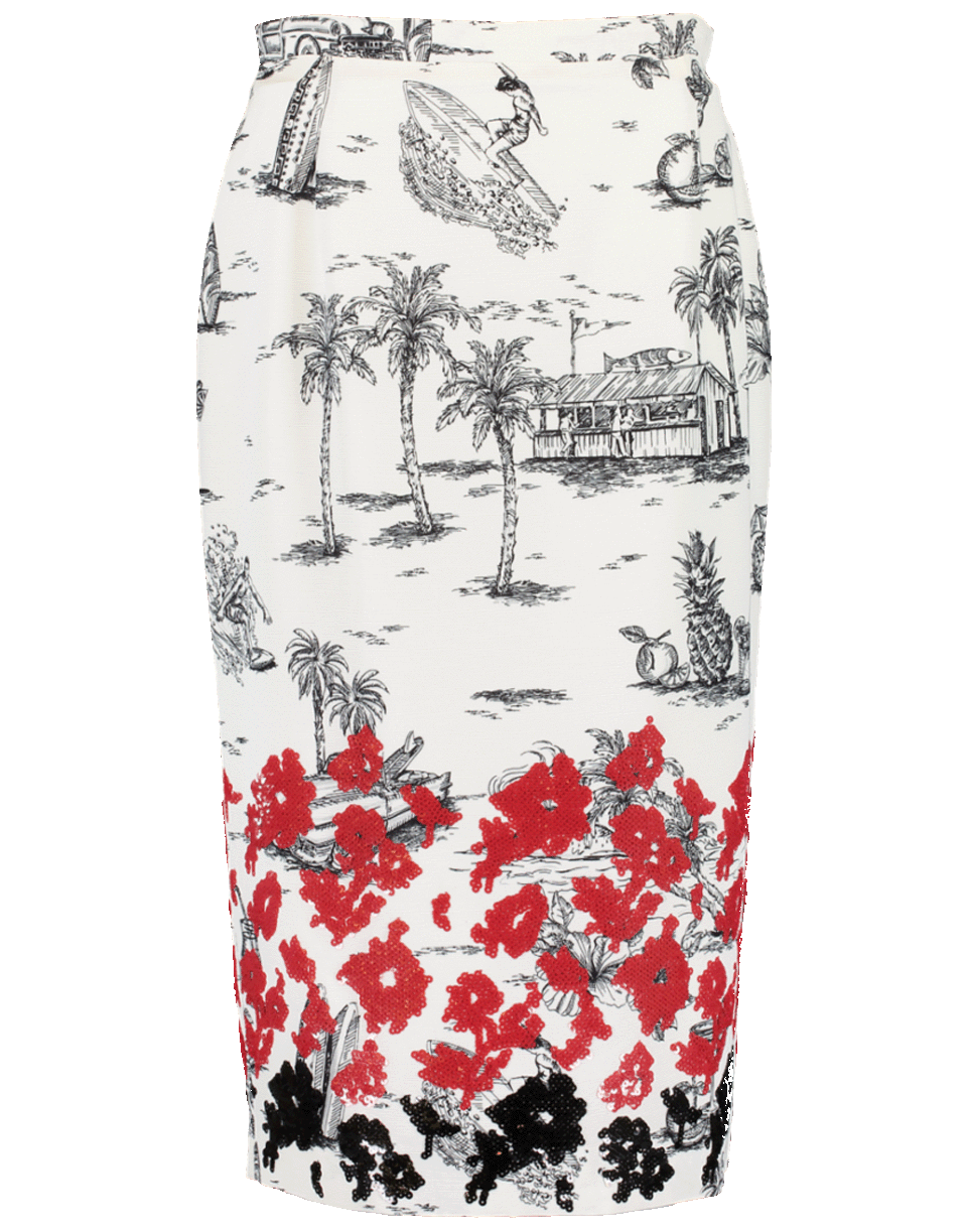 N0.21-Slim Print Faille Beaded Skirt-