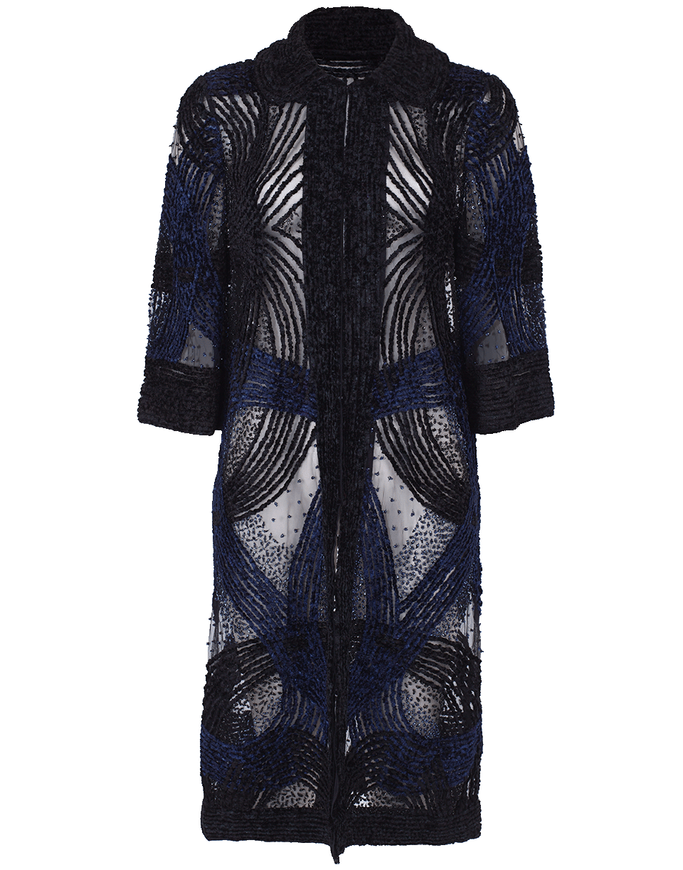 NAEEM KHAN-Embroidered Elbow Sleeve Coat-NAVY/BLACK