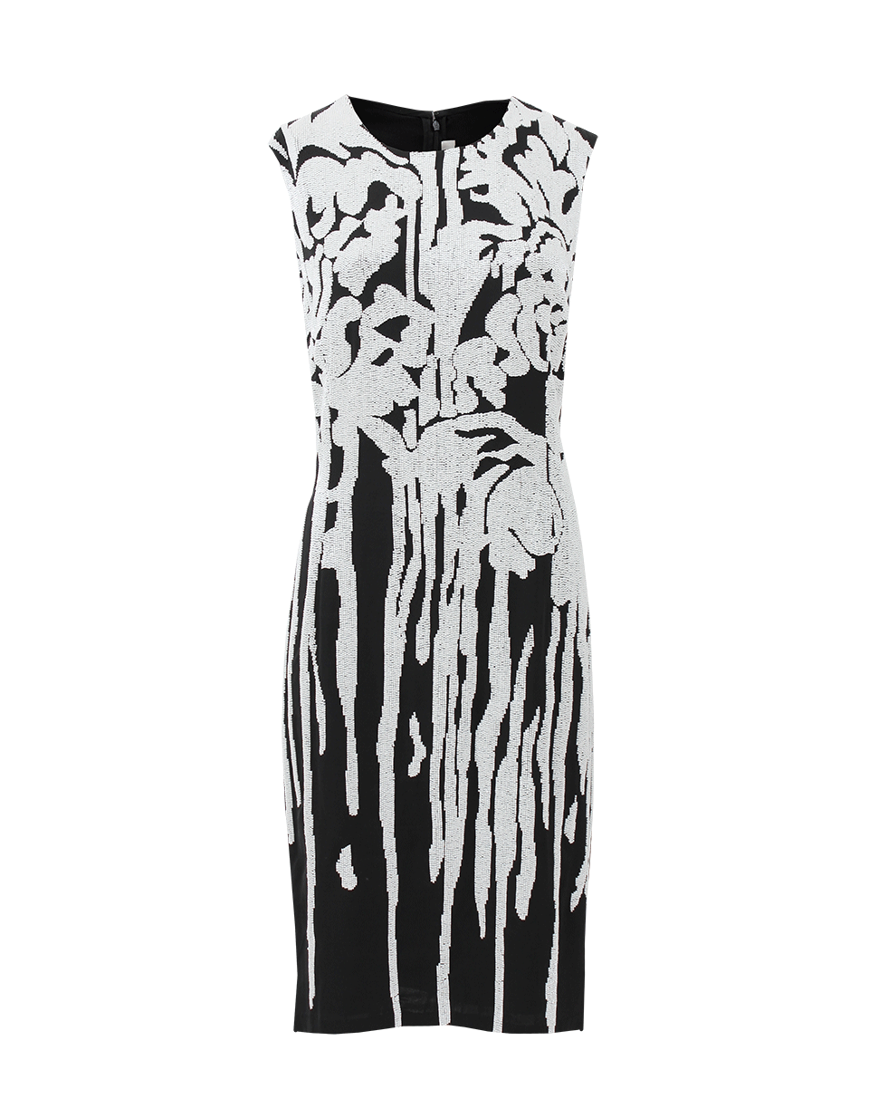 NAEEM KHAN-Sleeveless Caviar Drip Bead Dress-BLK/WHT