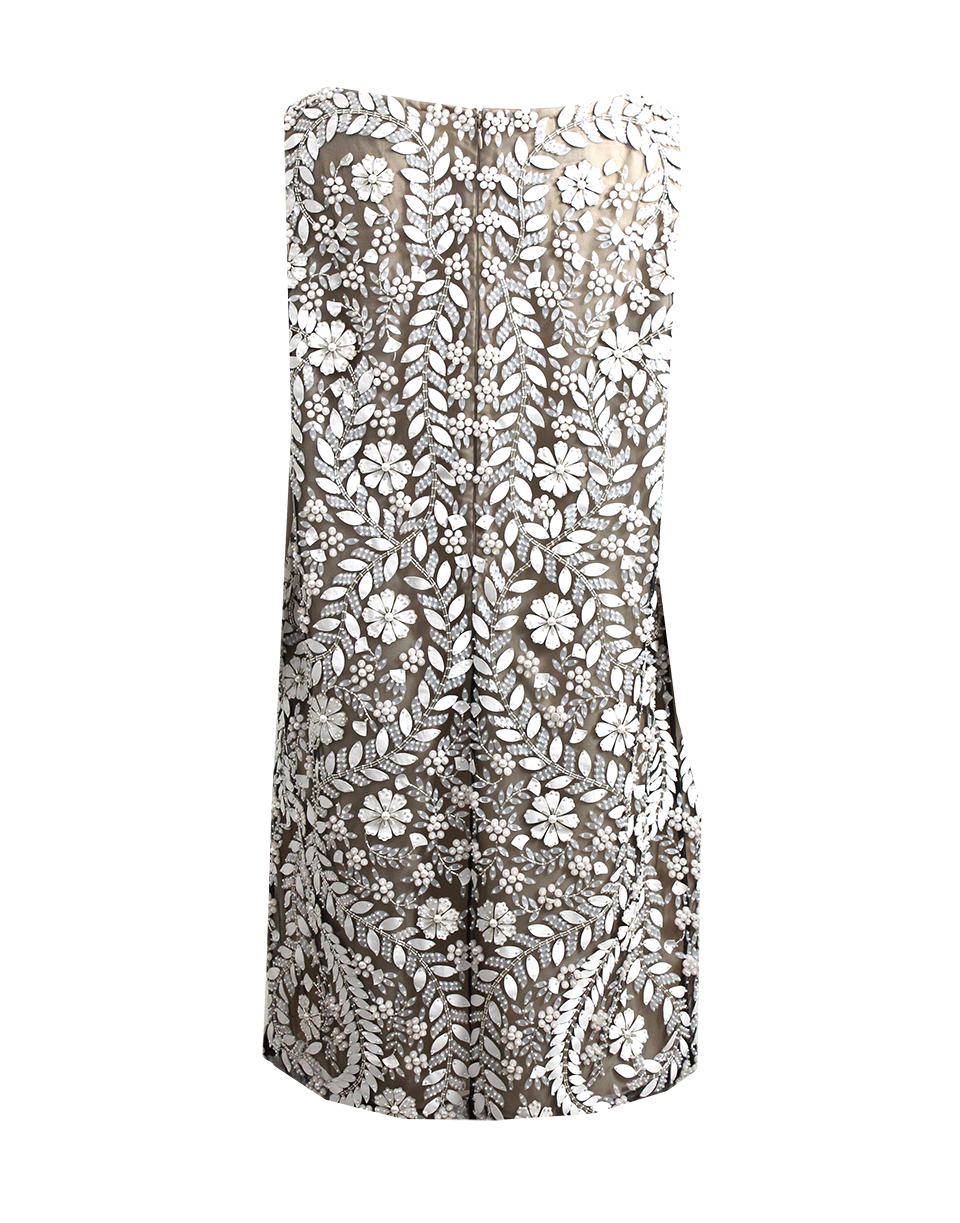 NAEEM KHAN-Floral Leather Applique Shift Dress-