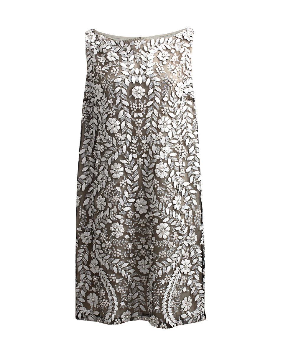 NAEEM KHAN-Floral Leather Applique Shift Dress-