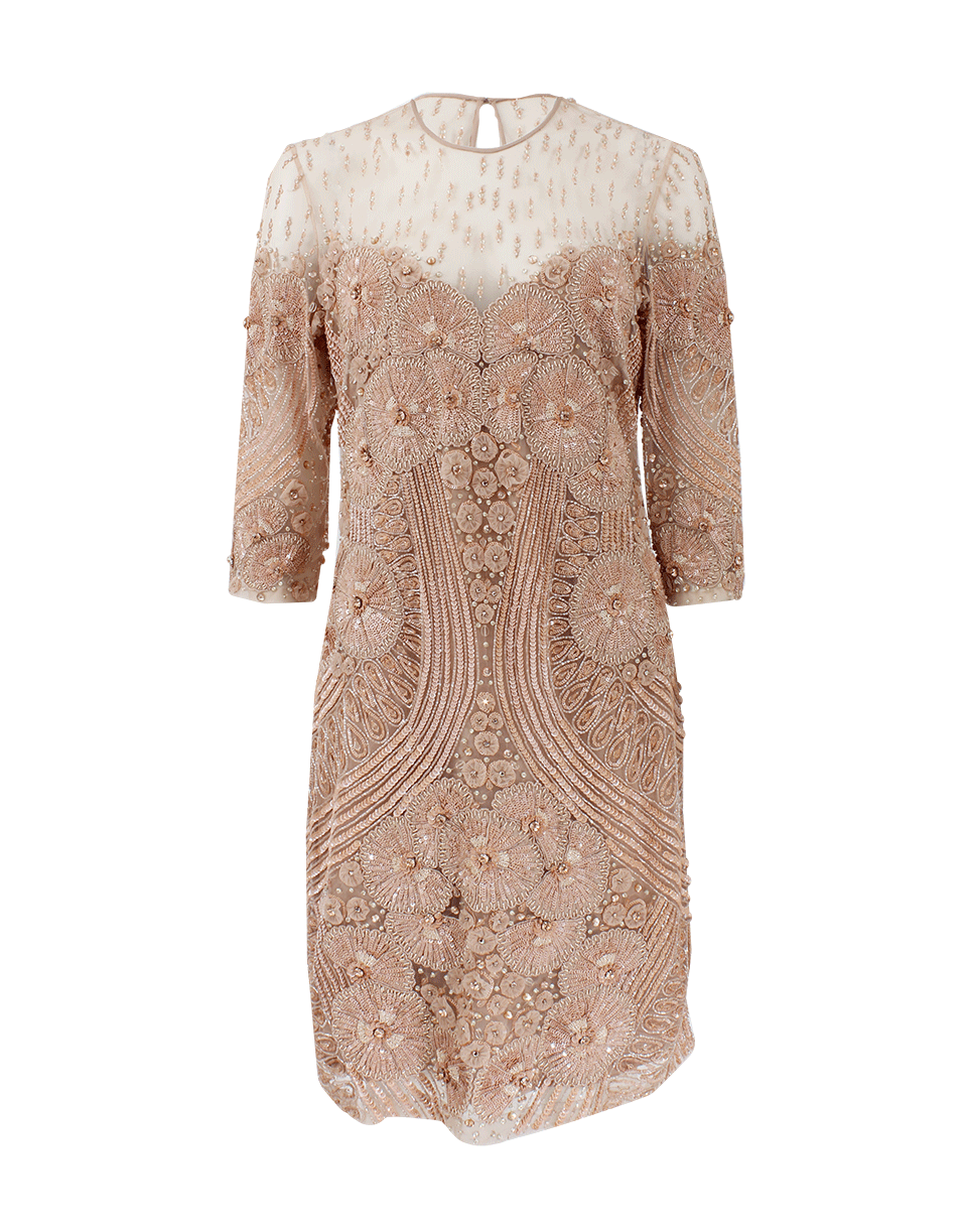 NAEEM KHAN-Beaded Crew Neck Dress-NUDE