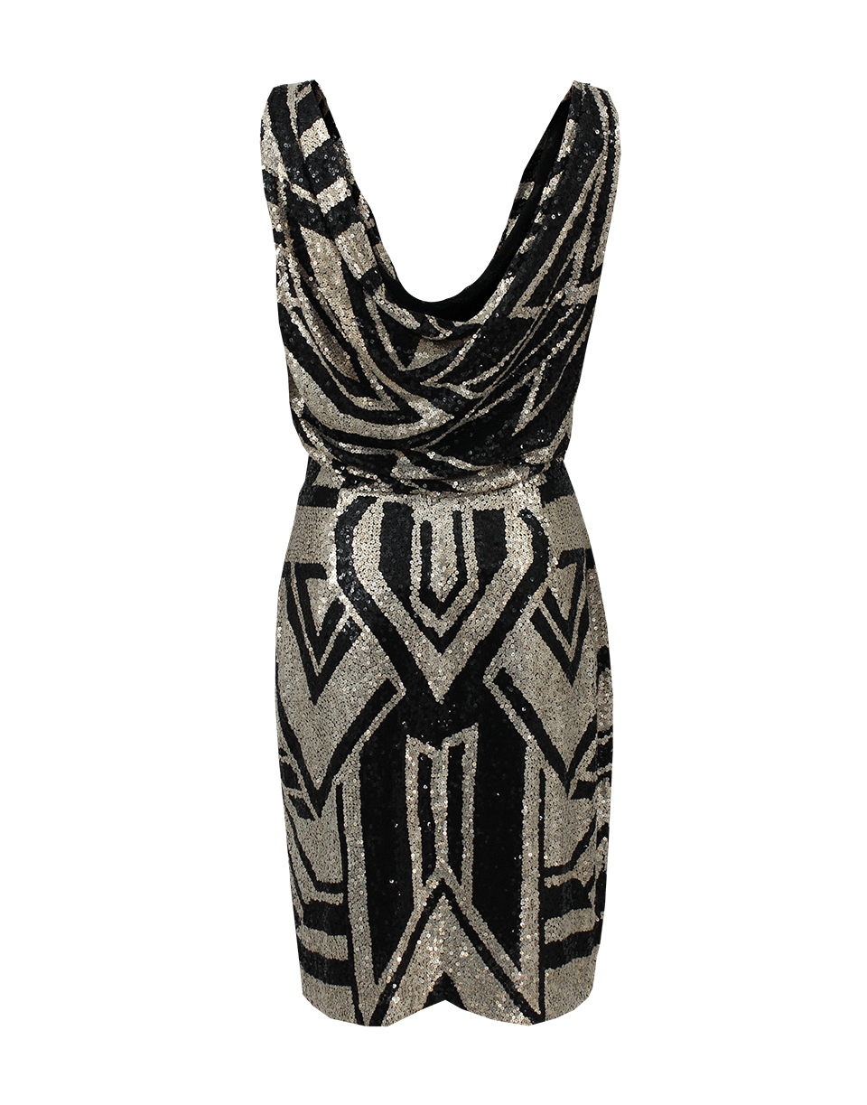NAEEM KHAN-Sleeveless Deco Sequin Cowl Dress-