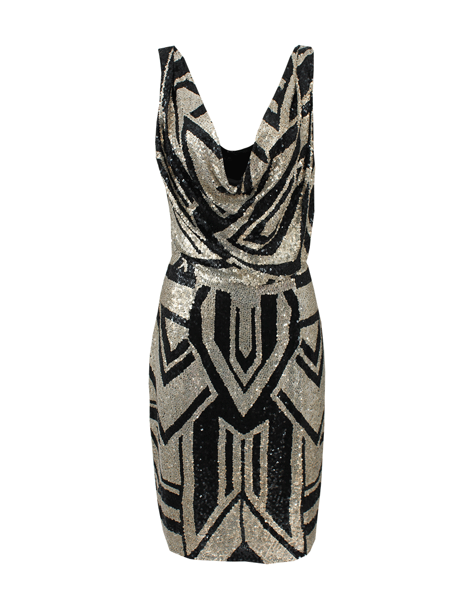 NAEEM KHAN-Sleeveless Deco Sequin Cowl Dress-