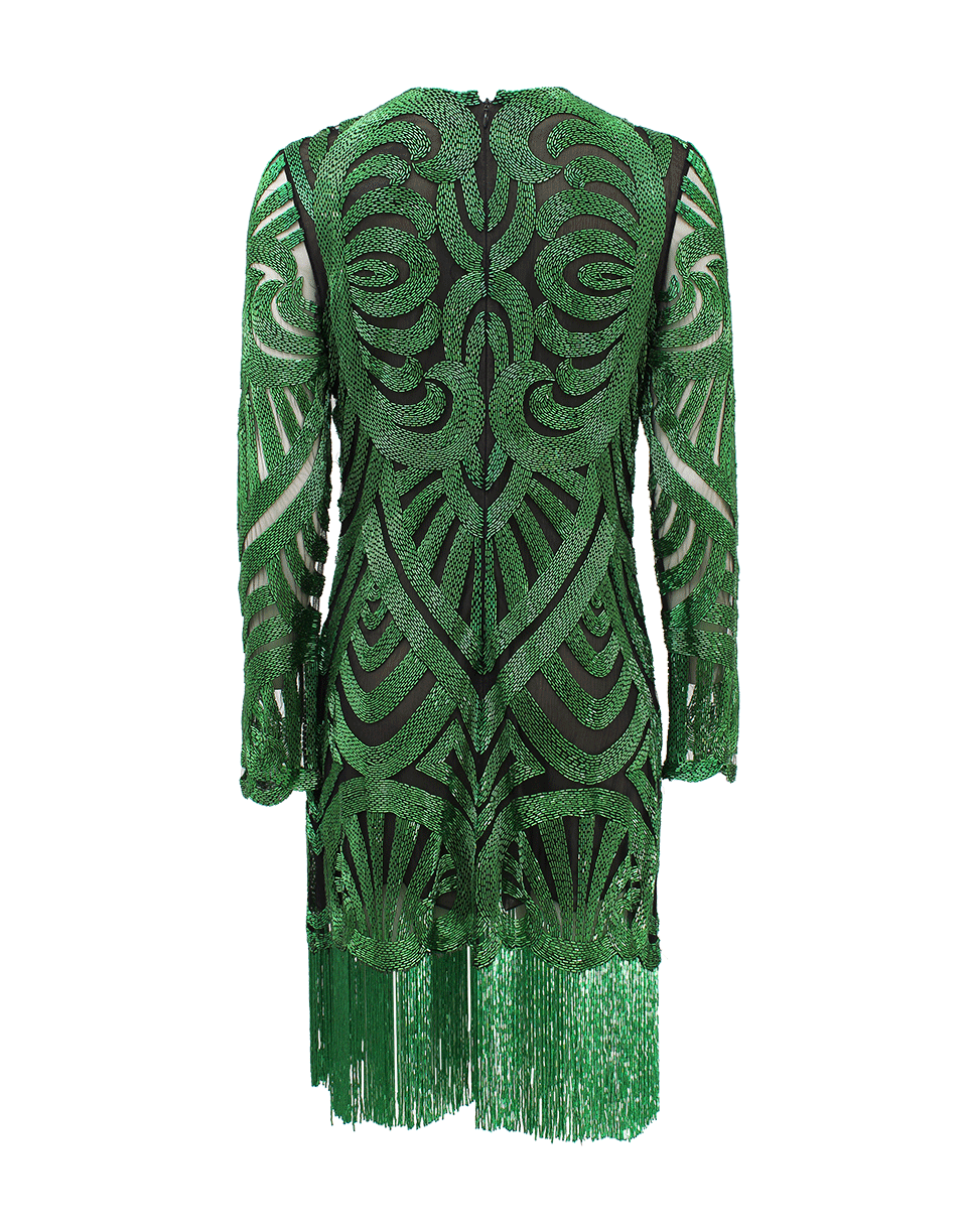 NAEEM KHAN-Long Sleeve Swirl Bead Dress-GREEN