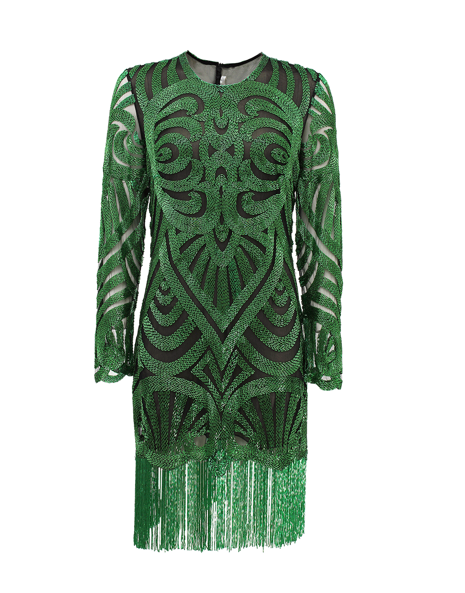 NAEEM KHAN-Long Sleeve Swirl Bead Dress-GREEN