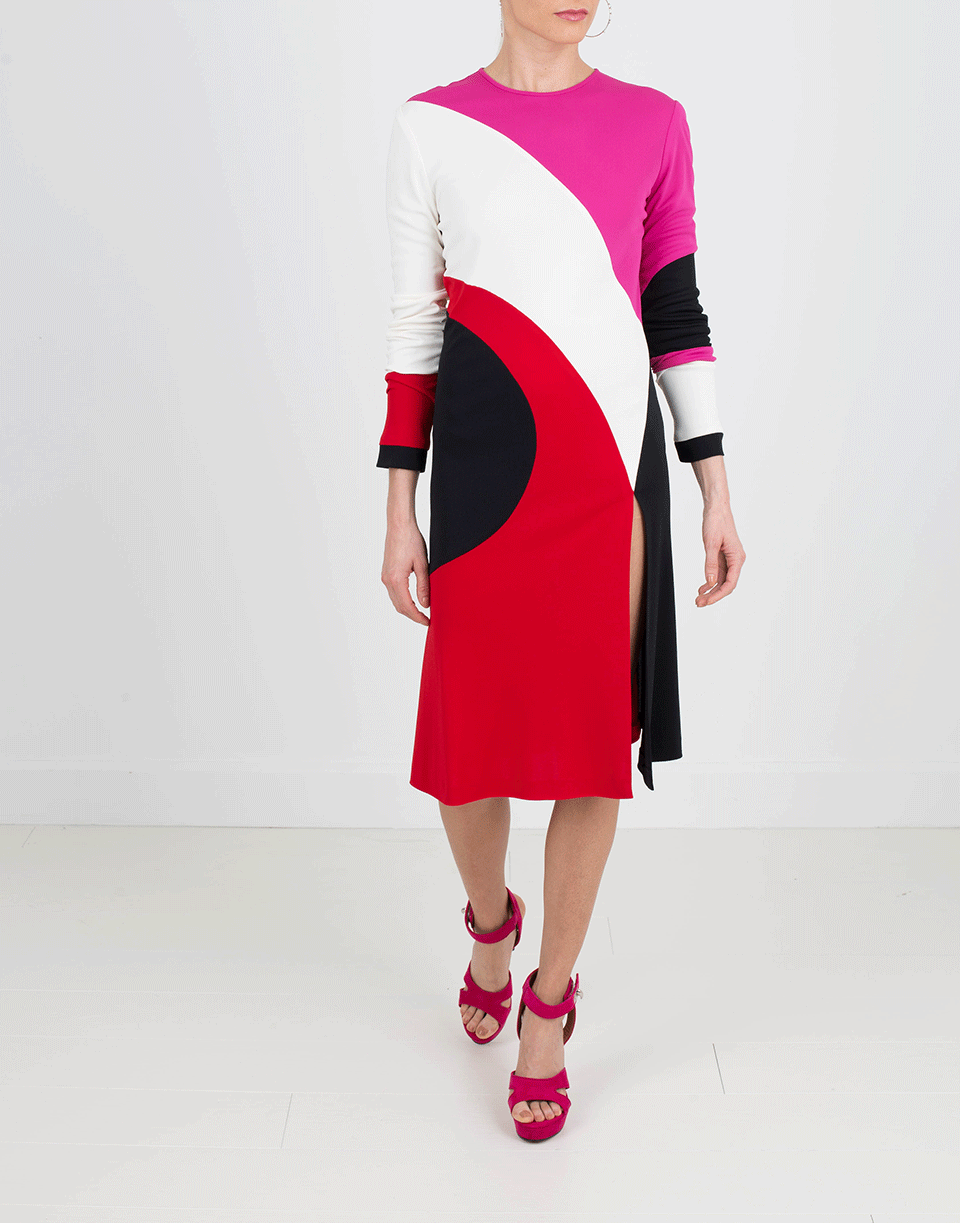 NAEEM KHAN-Colorblock Dress-IVRY/BLK