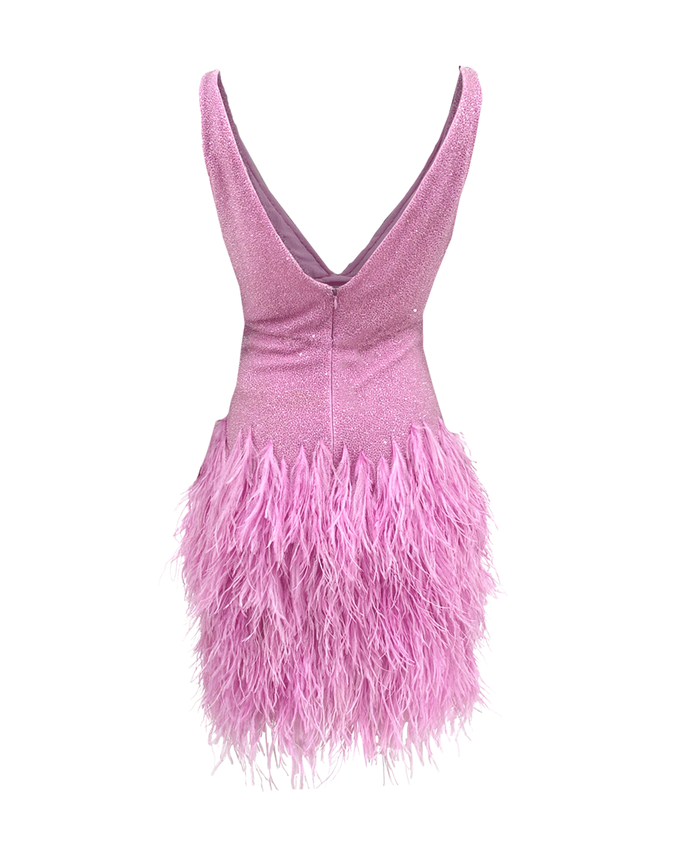NAEEM KHAN-Sleeveless V-Neck Beaded Feather Dress-LILAC