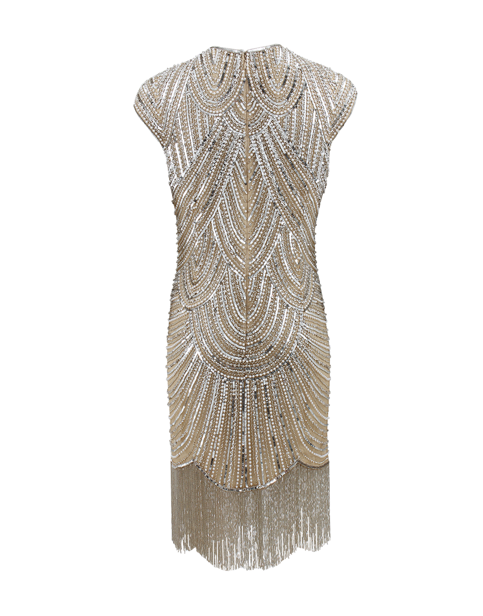 NAEEM KHAN-Crystal Deco Beaded Fringe Dress-NUDE
