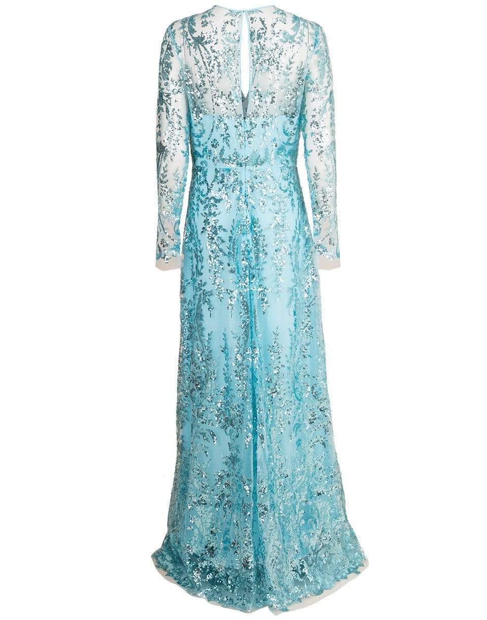 NAEEM KHAN-Aqua Long Sleeve Paillette Embroidered Gown-AQUA
