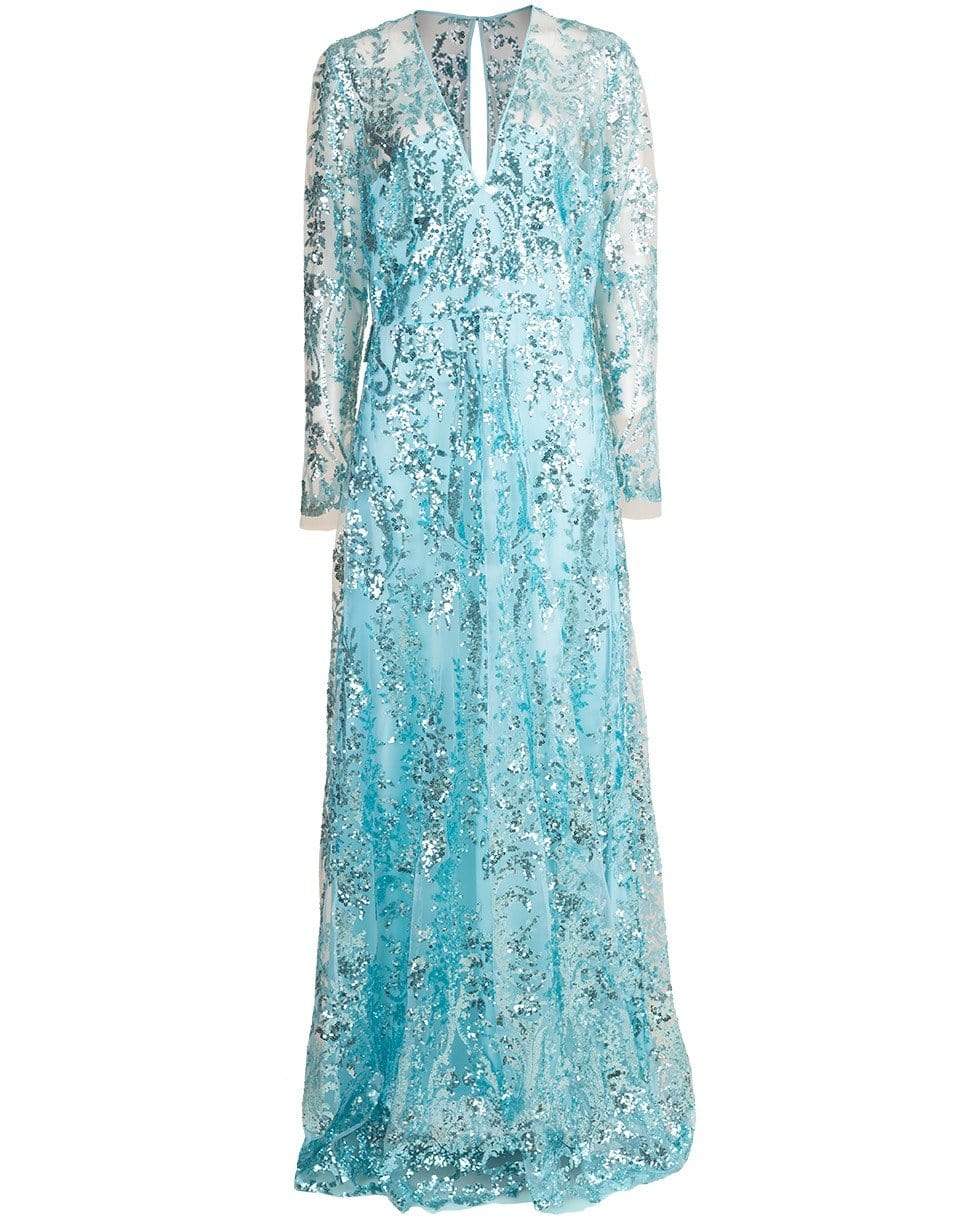 NAEEM KHAN-Aqua Long Sleeve Paillette Embroidered Gown-AQUA