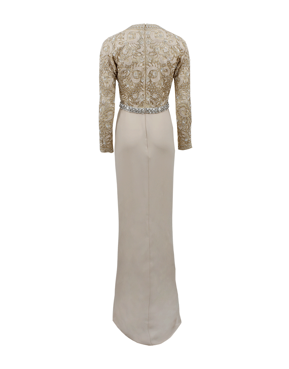 NAEEM KHAN-Embroidered Split Top Gown-CHAMPAGN
