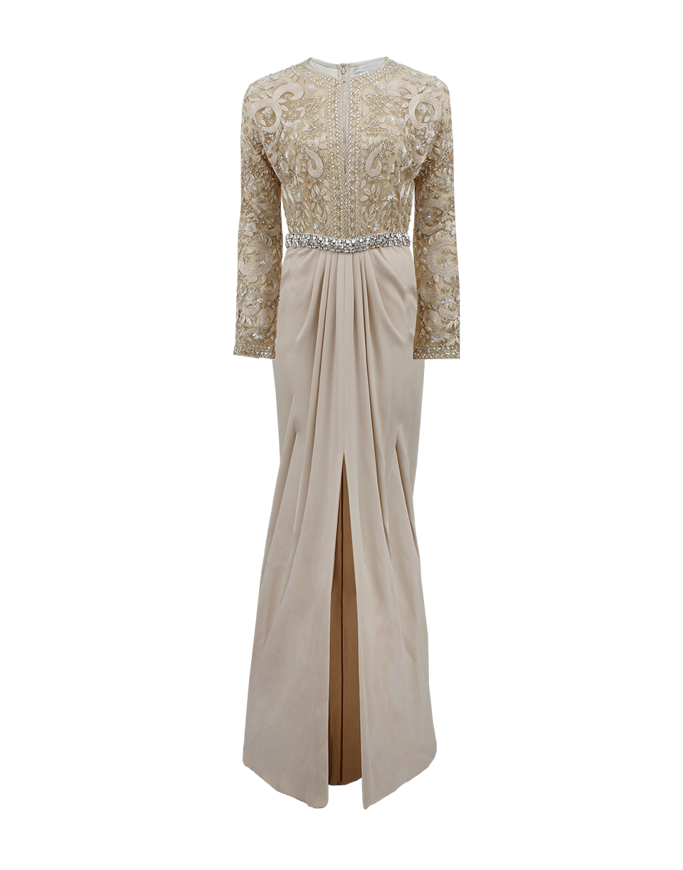 NAEEM KHAN-Embroidered Split Top Gown-CHAMPAGN