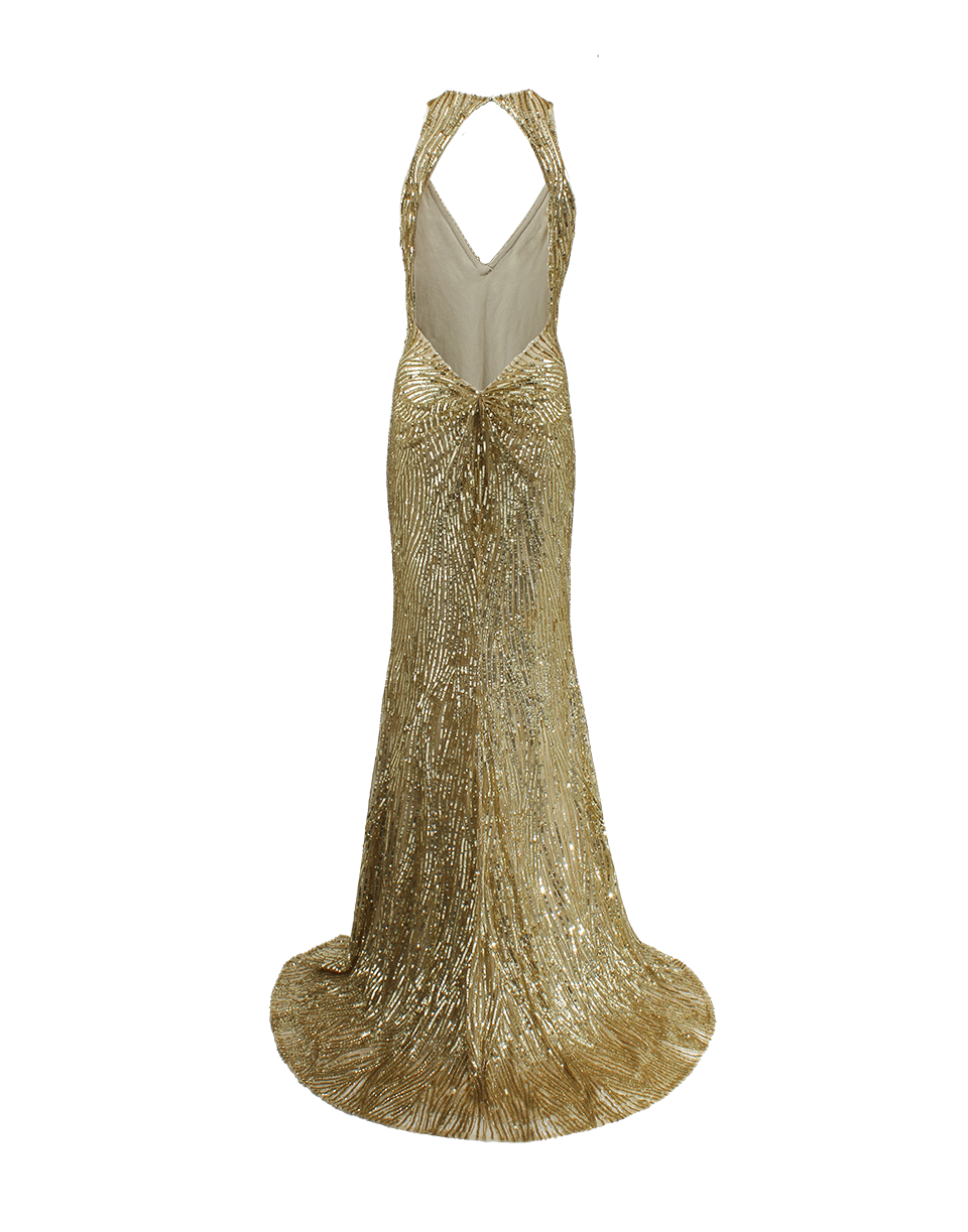 NAEEM KHAN-Sleeveless Long Sequin Gown-GOLD