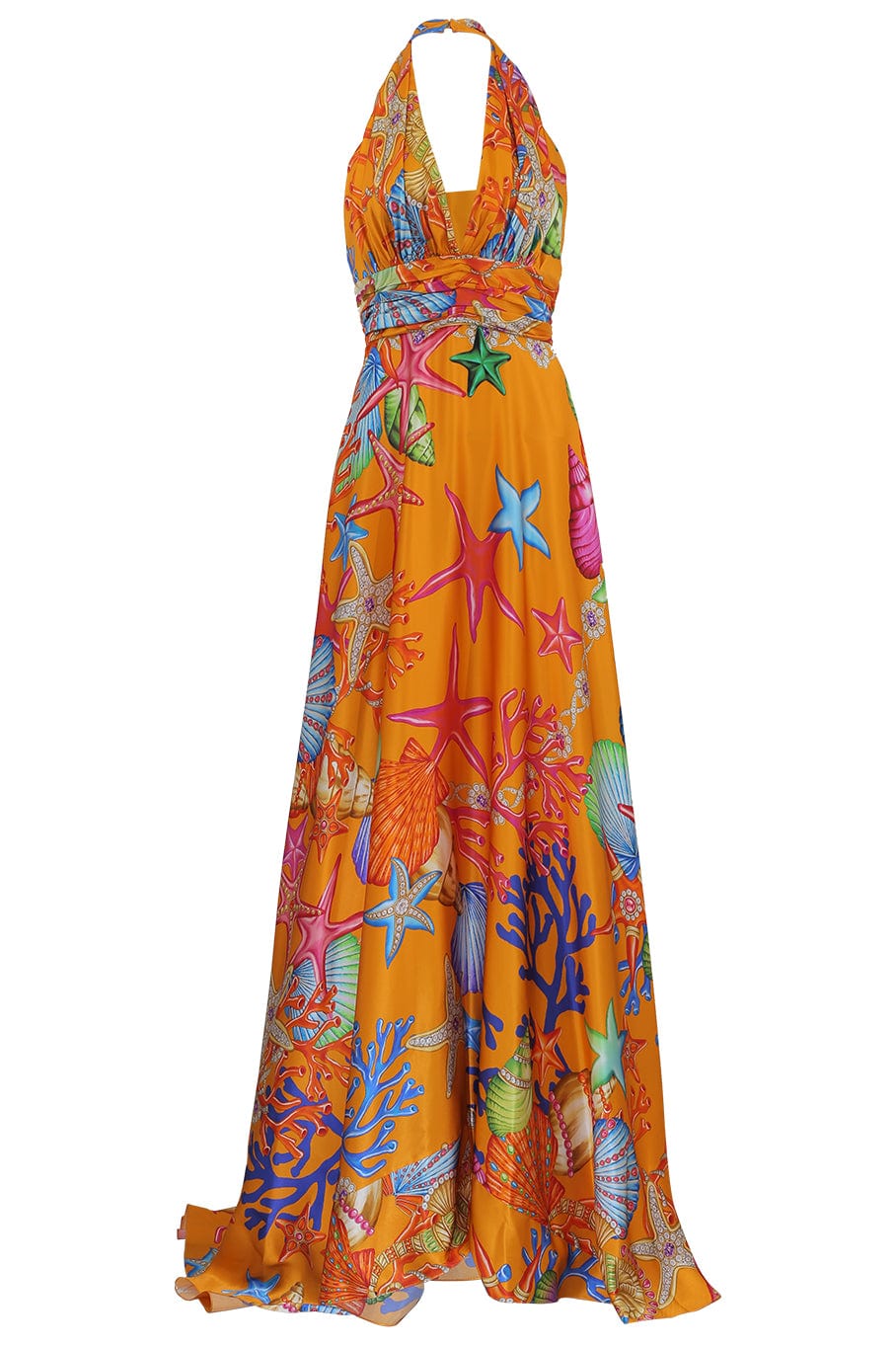 NAEEM KHAN-Amalfi Sea Print Halter Gown-