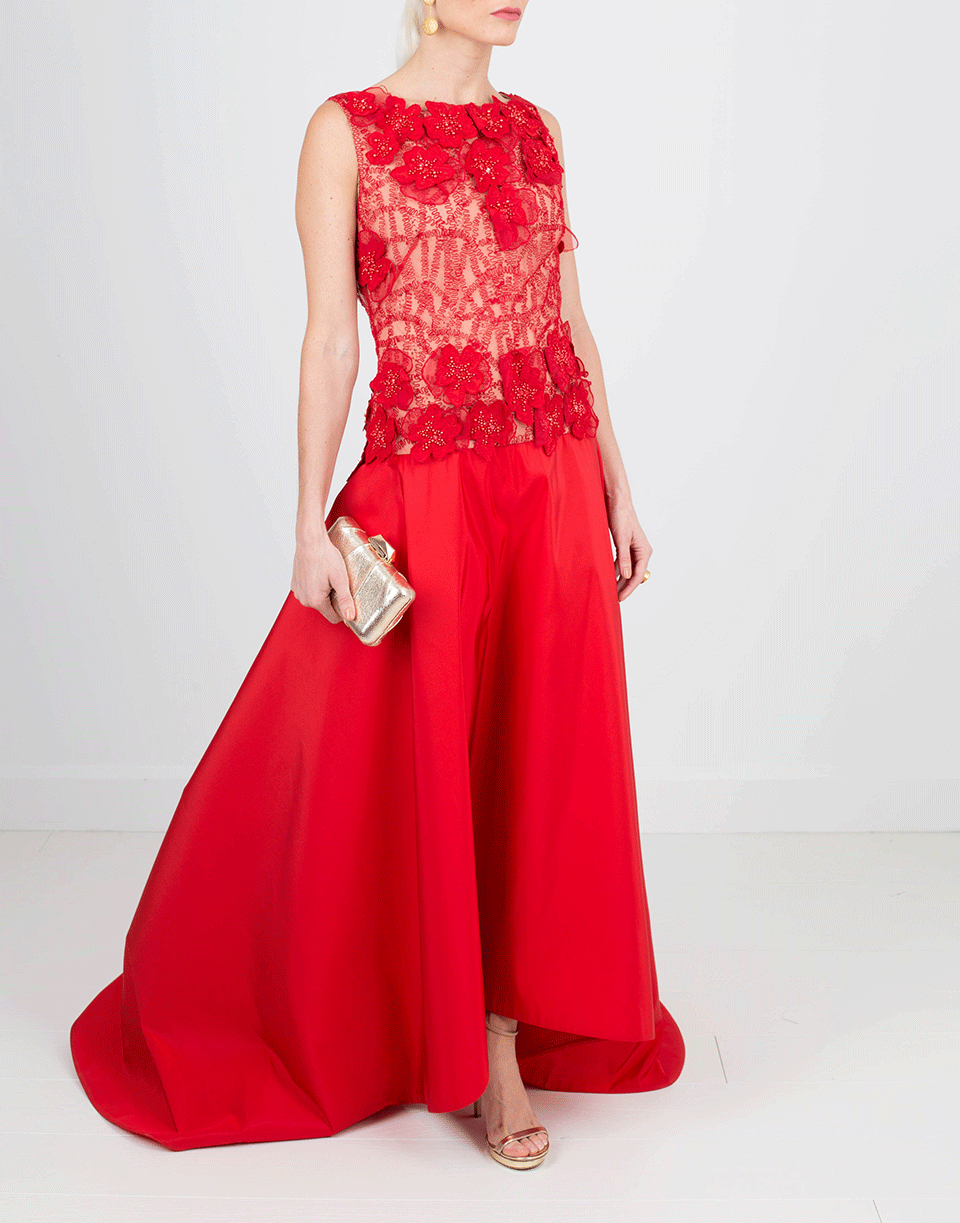 NAEEM KHAN-Beaded Taffeta Gown-RED