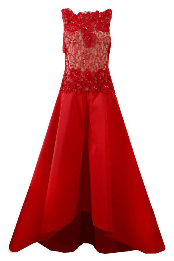 NAEEM KHAN-Beaded Taffeta Gown-RED