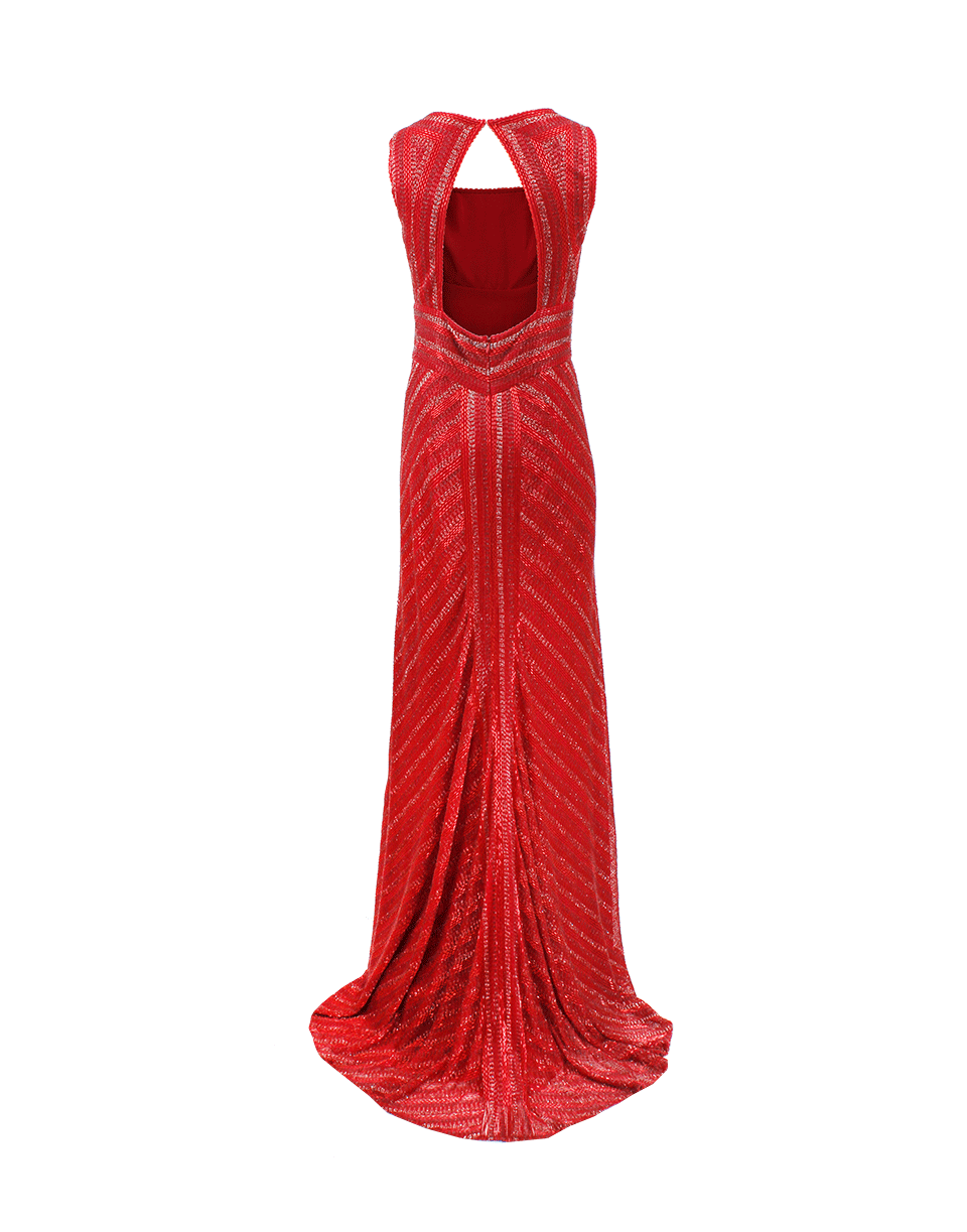 NAEEM KHAN-Chevron Deco Bead Gown-RED