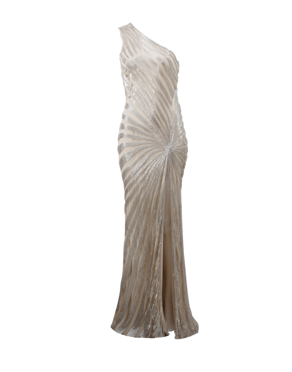 NAEEM KHAN-One-Shoulder Starburst Gown-SLVR/NUD