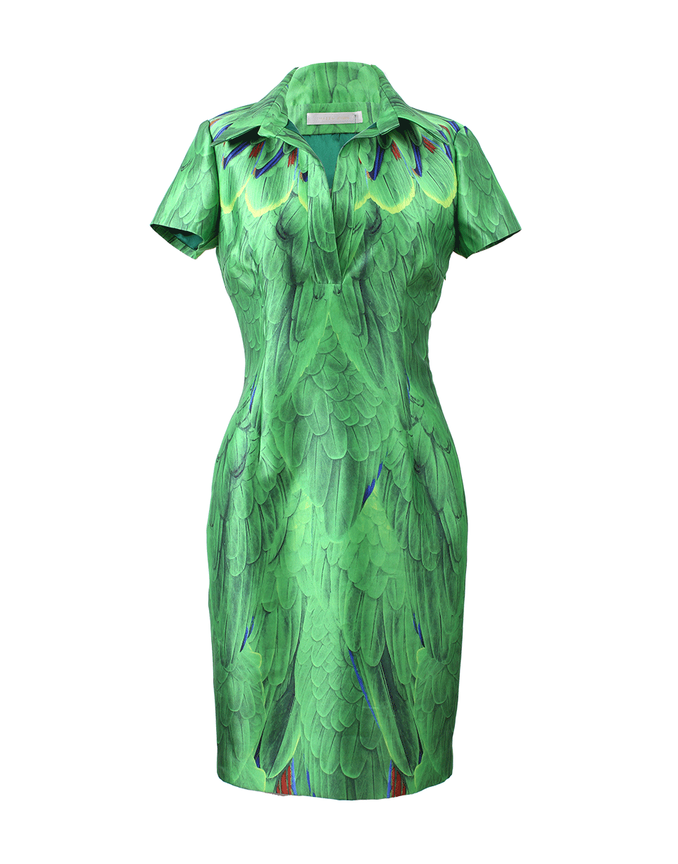 NAEEM KHAN-Parrot Feather Print Dress-GREEN