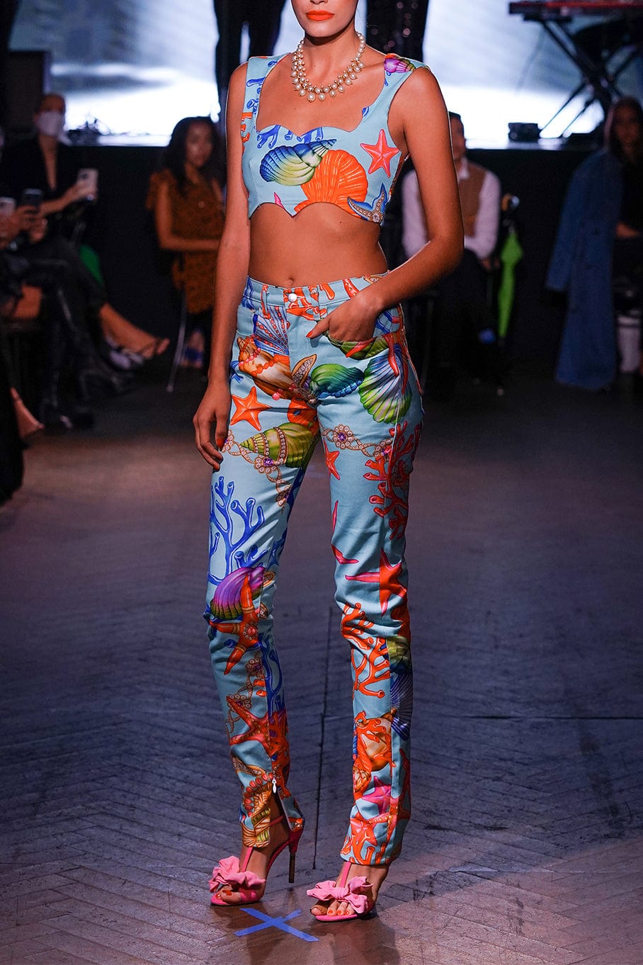 NAEEM KHAN-Amalfi Sea Print Hemp Jeans-